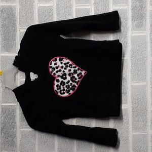Place Kids Girls Soft Black Fleece Hoodie with Leopard Print Heart Size S 5/6